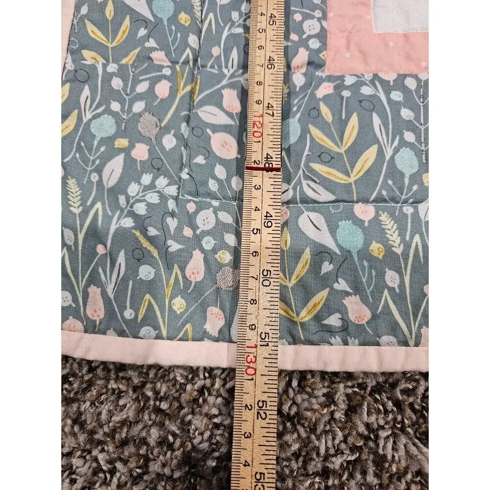Handmade Baby Crib Quilt Patchwork Heart Print Pastel Colors Cottagecore
